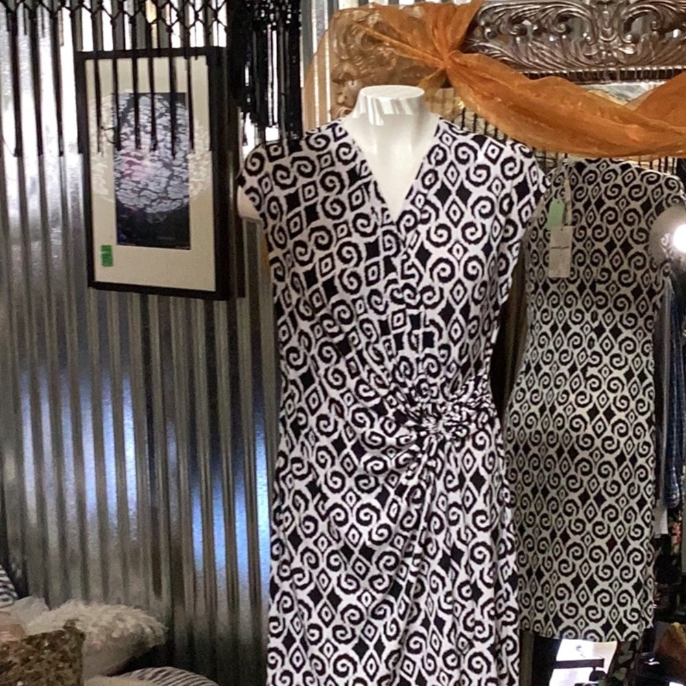Tommy Bahama Black and White Ruched Wrap Midi Dress nwt